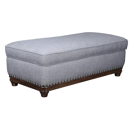 Traditional Storage Ottoman with Nailheads and Exposed Wood